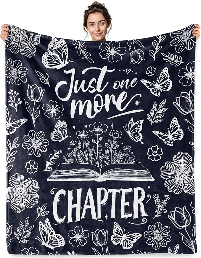 Jekeno Book Gifts Blanket Just One More Chapter Butterflies Throw Blanket | 60x80 Inch Flannel Book Floral Blanket Gifts For Christmas Birthday Women Bookworms Readers Librarians