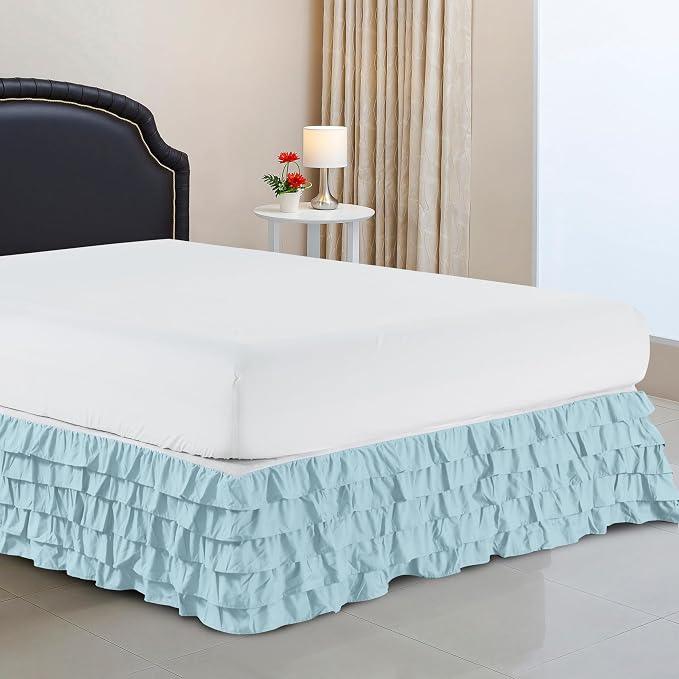 Elegant Comfort Luxurious Premium Quality 1500 Premier Wrinkle and Fade Resistant Hotel Quality Microfiber Multi-Ruffle Bed Skirt - 15inch Drop, Twin, Aqua Blue