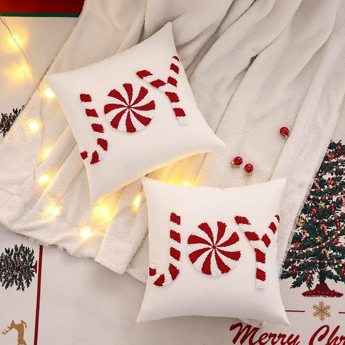 Christmas Throw Pillow Covers 18x18 inch Set of 2 Red Xmas Joy