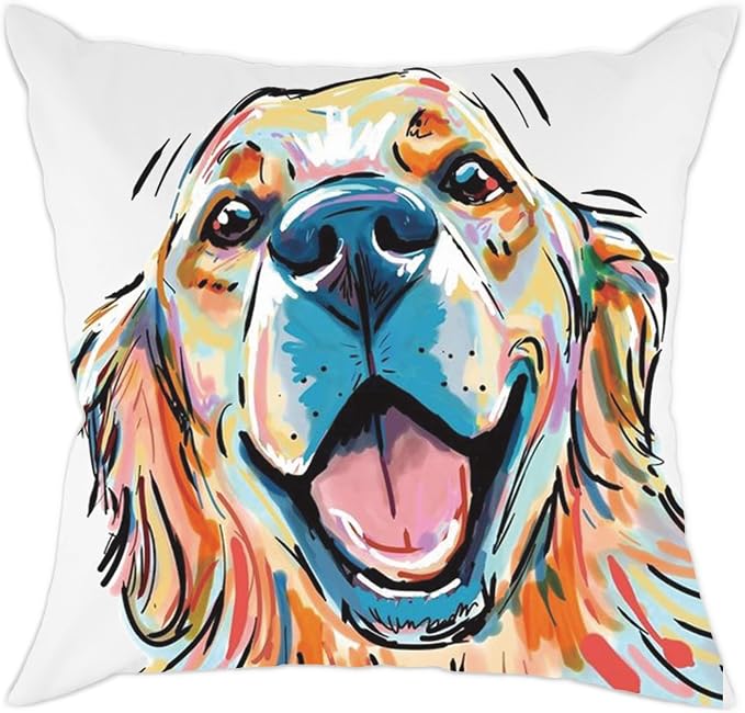 Cute Pet Golden Retriever Dog Pattern Polyester Throw Pillow Covers Car Sofa Cushion Cover Pillowcases Home Decor 18"x18"