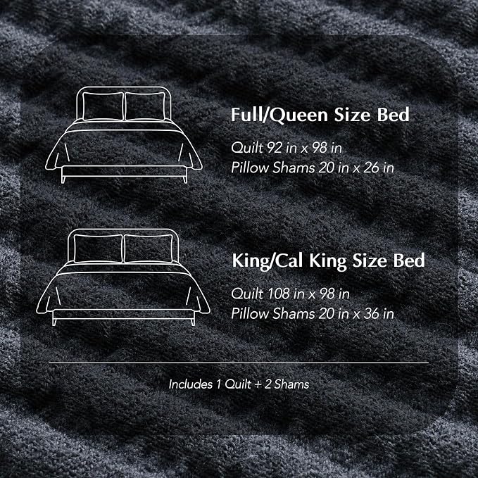 EVERGRACEHOME Cotton Ribbed Matelassé Coverlet Set, Queen, Midnight Blue | Soft Lightweight Bedspread, 3 Pieces, Breathable Cozy Oversized Quilted Bedding Set for All Seasons, with 2 Pillow Shams