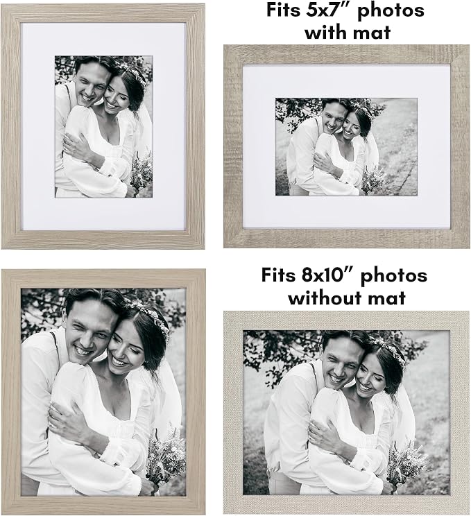 Americanflat Modern Farmhouse 8x10 Picture Frame Set of 4 - Use as 5x7 Picture Frame with Mat or 8x10 Frame Without Mat - Rustic Picture Frames with Engineered Wood, Shatter Resistant Glass, and Easel
