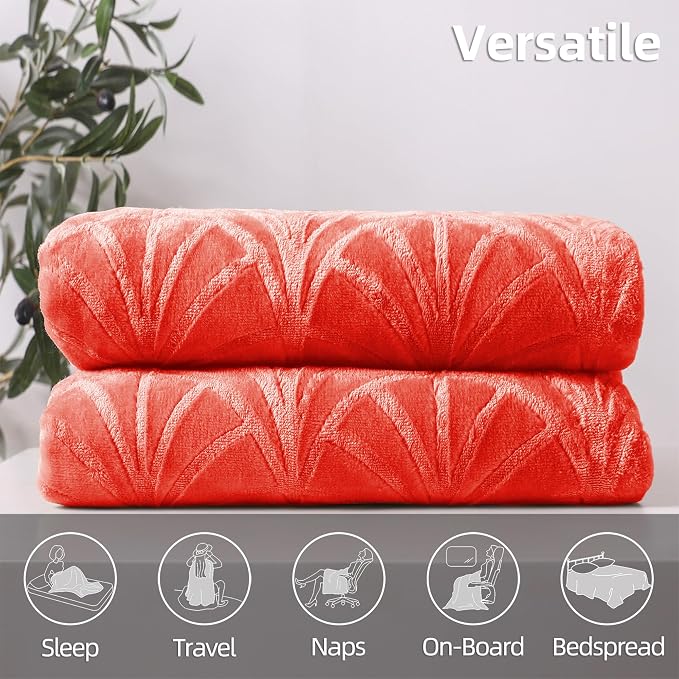 Whale Flotilla Flannel Fleece Throw Blanket for Couch, Coral | Lightweight Breathable Soft Sofa Throws, Plush Fluffy Chevron Design Decorative Blankets for All Season, 50x60 Inch