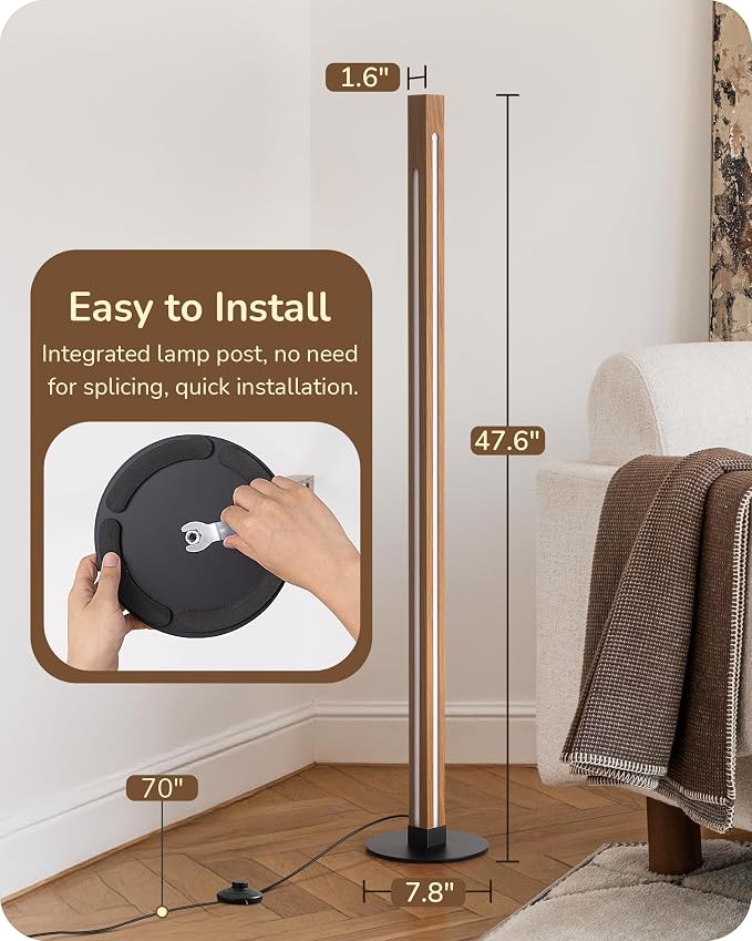 EDISHINE Wooden Floor Lamp with Remote, Dual Lighting, 7CCT & Dimmable
