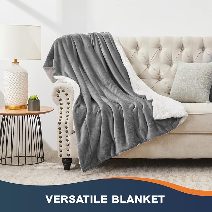 Walensee Sherpa Fleece Blanket (Queen Size 90”x90” Grey) Plush Throw, Gray Fuzzy Super Soft Reversible Microfiber Flannel Blankets for Couch, Bed, Sofa Ultra Luxurious Warm and Cozy for All Seasons