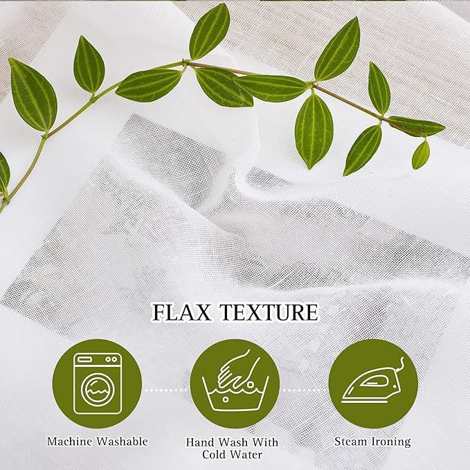 NICETOWN Linen White Sheer 48 inch Curtains for Cafe, Grommet Semi Sheer Short Curtains & Drapes Privacy with Light Filtering Window Treatments for Kitchen, W52 x L48, 2 Panels