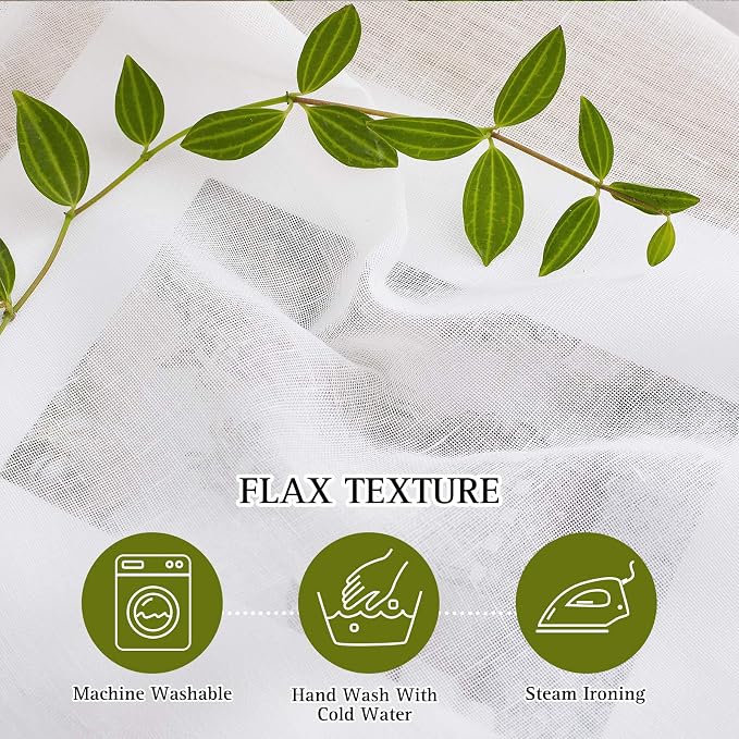 NICETOWN 45" Long White Flax Linen Sheer Bedroom Curtains Grommet, Decorative Window Treatment Draperies Privacy with Light Through for Kitchen/Nursery/Bathroom, 52" Wide, Sold as 2 Panels