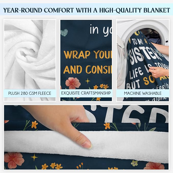 WRAPIX Sister Gifts for Women - Life is Tough But So are You Super Soft Fleece Throw Blanket for Couch Bed 50x60 in - Mothers Day Graduation Birthday Gifts for Sister Women