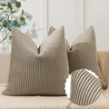 YCOLL Khaki Pillow Covers 20x20 Set of 2 Velvet Striped Pattern - Soft Throw Pillows for Home Decor, Luxury Decorative Pillow Covers for Couch, Bed,Living Room