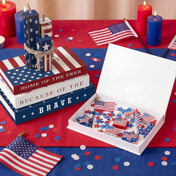 Thyle Decorative Books Fake Faux Aesthetic Coffee Table Books Decoration for Living Room Bedroom Office Shelf Bookshelf Decor,4th of July,Paper