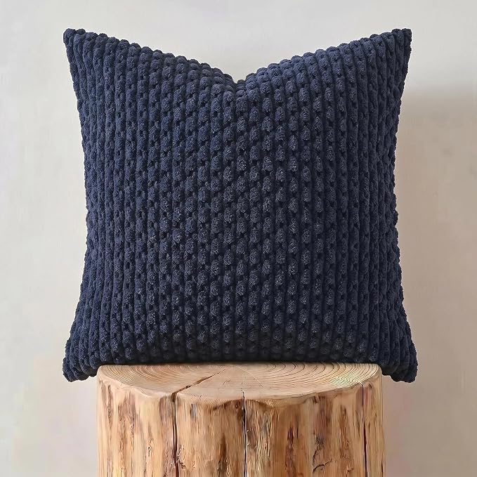 Fancy Homi 2 Packs Navy Blue Decorative Throw Pillow Covers 12x12 Inch for Couch Bed Sofa, Modern Farmhouse Boho Home Decor, Soft Cute Plush Corduroy Cushion Case 30x30 CM