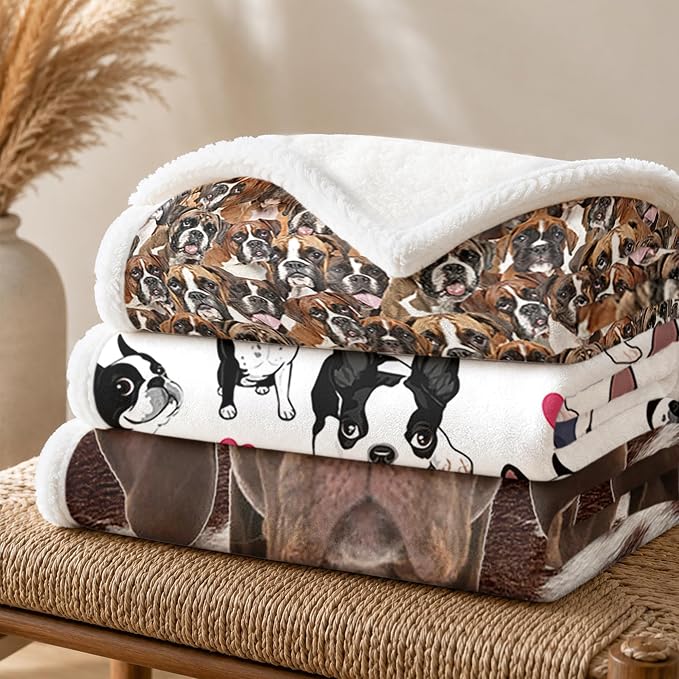 BlessLiving Throw Blanket, Brown Dog Animal Gift, 60x80 in | sherpa fleece fabric, Boxer Dense Pet Blankets Puppy Lovers print, for couch or sofa, pet lovers, easy machine care