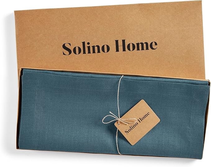 Solino Home 100% Linen Table Runner Peacock Blue Woven, Fete 14 x 72 in | brings a tailored look to family meals and hosting, European flax fibres, naturally breathable, soft, OEKO-TEX Certified