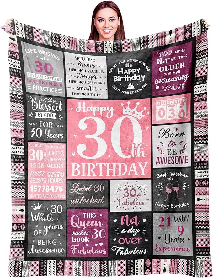 Ivivis 30th Birthday Gifts for Women, Happy 30th Birthday Decorations for Her, 30 Year Old Bday Gifts for 30 Year Old Women Friend Sister Daughter, 1996 Thorw Blanket 60”x50”