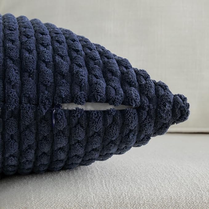 Fancy Homi 2 Packs Navy Blue Long Lumbar Decorative Throw Pillow Covers 16x24 Inch for Couch Bed Sofa, Modern Farmhouse Boho Home Decor, Soft Cute Plush Corduroy Rectangle Cushion Case 40x60 CM