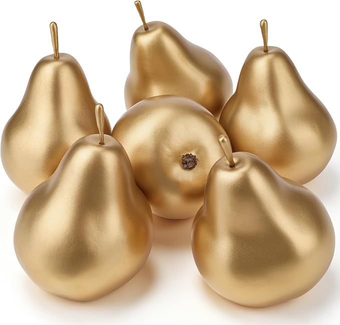 6 PCS Gold Fake Pears, Lifelike Artificial Fruit Decor