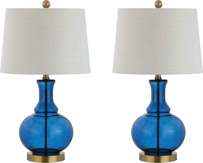 JONATHAN Y Lavelle 25" Glass Lamp, Cobalt Blue/Brass Gold, Set of 2