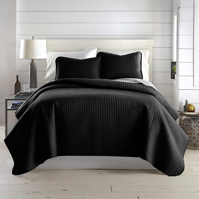 Southshore Fine Living, Inc. Quilts Queen Size Sets, Full Quilt Bedding Set, Pet Hair Resistant Bedding Coverlet Queen Size, Full Size Quilt, Microfiber Bedspread with 2 Pillow Shams, Black Quilts