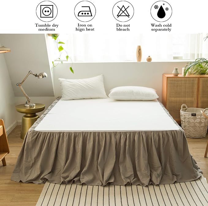 BISELINA French Linen Bed Skirt with Pleated Frills 22-Inch Tailored Drop Natural Flax Cotton Blend Dust Ruffle Soft Cozy Farmhouse Bedding (22" King, Grey)