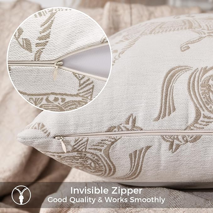 Throw Pillow Cover 20x20 inches, Double Sided Beige Horse Pattern Chenille Jacquard Pillow Covers, Modern Style Horse Pillows Decorative Throw Pillows Cushion Cover for Bed Couch