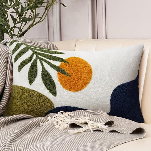 Adabana Boho Lumbar Pillow Cover 12x20 Inch Embroidered Throw Pillow Cover