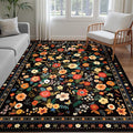 Washable Floral Area Rug for Living Room 6x9 Black | Non-Slip，Vacuum-Friendly, Low Pile, Flower Carpet for Bedroom Kitchen Entryway Dining Room Office Nursery
