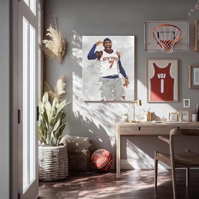 Carmelo Anthony Basketball Canvas Wall Art, Sports Player Poster, 16x20 | Abstract splash ink athletic artwork, motivational sports wall decor for teen boys room, bedroom, living room, gym or office