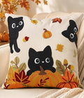 Fall Embroidered Throw Pillow Cover 18x18 Inch, Cat Pumpkin | Decorative Pillow Cover, Fall Cushion Cases with Hidden Zipper, Autumn Halloween Decor for Couch, Sofa, Living Room