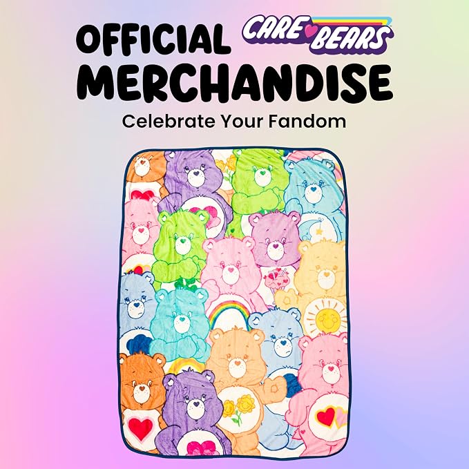 Silver Buffalo Care Bears Featuring Tenderheart, Harmony, Good Luck, Bedtime, Love-A-Lot, Cheer, Share, Funshine, Grumpy, Wish, and Friend Bear 45” x 60” Fleece Throw, Soft and Cozy Blanket, 250 GSM