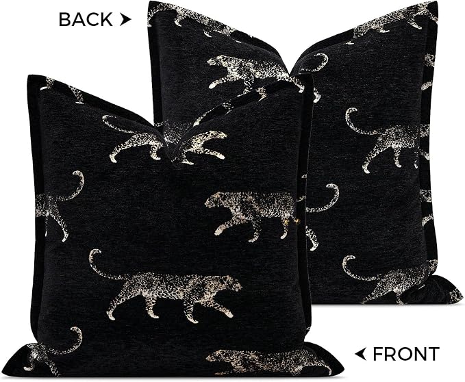 Throw Pillow Cover 20x20, Double Sided Cheetah Chenille Jacquard Embroidered Pillow Covers, Luxury Modern Style Accent Pillowcase for Bed Couch Sofa Living Room Bedroom