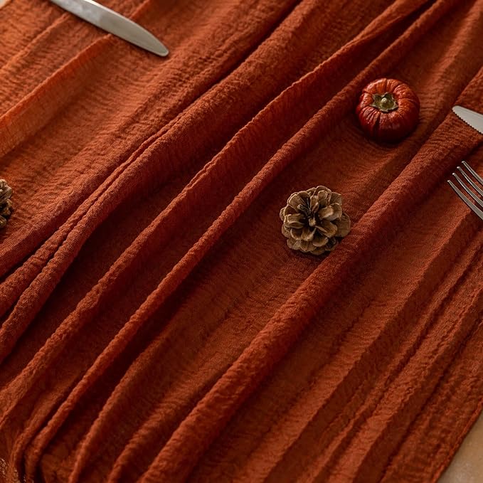 6Pcs Fall Terracotta Cheesecloth Table Runner 120 Inch Party Home Decor | For Thanksgiving Friendsgiving Wedding Bridal Shower Baby Shower Engagement Party Rustic Boho Home Decorations