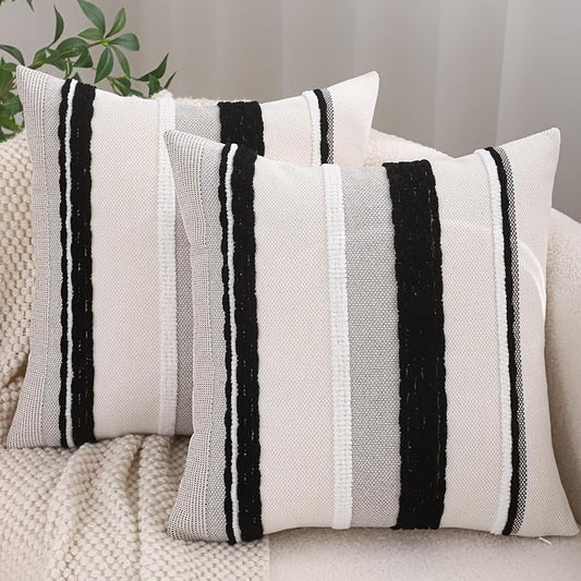 Black and White Throw Pillow Covers 18 x 18 Set of 2 Boho Decor