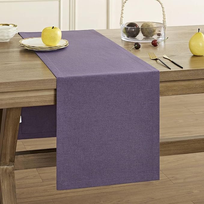 ZeeMart Basic Linen Style Table Runner, 14x108 Inch Purple | Mitered Corner Design, Medium Weight Fabric, Rustic Farmhouse Style, Machine Washable Easy Care Everyday Table Scarf