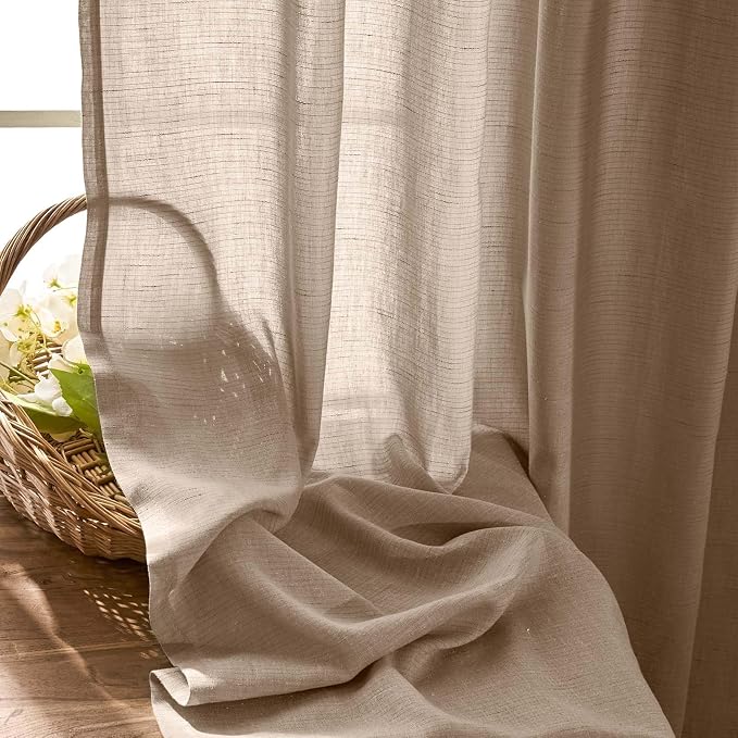 jinchan Linen Curtains Light Filtering Back Tab 100x90 Inch 1 Panel Taupe | Semi Sheer Curtains 90 inch length for Bedroom Living Room, Modern Farmhouse Drapes with Rod Pocket, Natural Boho Curtains