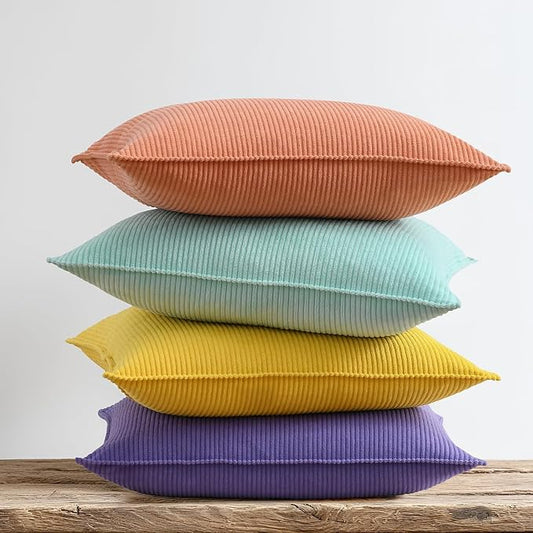 Pack of 4 Throw Pillow Covers Corduroy 16x16 Inch,Macaron | Decorative Velvet Couch,Summer Cases Square,Farmhouse Boho Cushion Covers for Sofa Bed Living Room Home Decor & Office