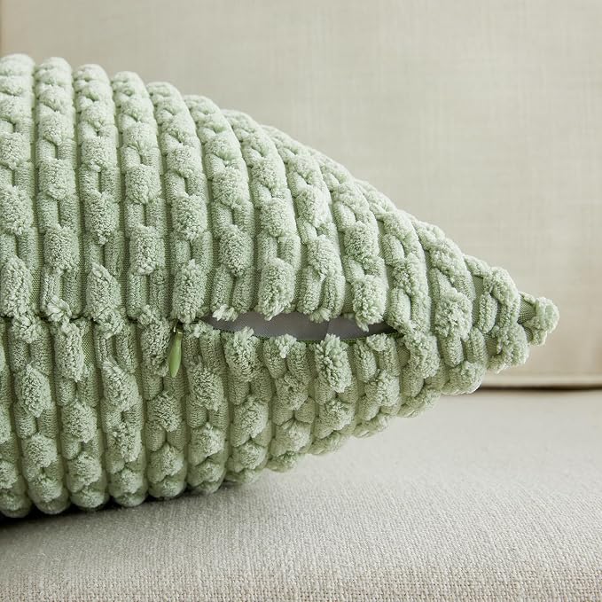 Fancy Homi 2 Packs Sage Green Decorative Throw Pillow Covers 24x24 Inch for Couch Bed Sofa, Modern Farmhouse Boho Home Decor, Soft Cute Plush Corduroy Cushion Case 60x60 CM