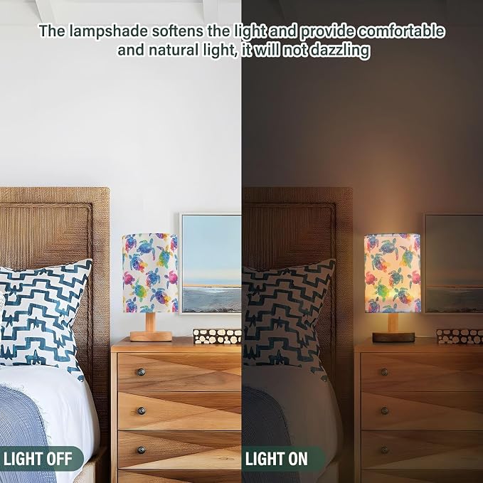 ALAZA Multicolor Watercolor Sea Turtle Decor Bedside Table Lamp with USB Port for Bedroom Nightstand Office Desk LED Bulb Included