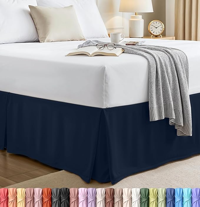 Twin Bed Skirt, Hides Under-Bed Storage 15 Inch Drop, Pleated, Navy | Easy Fit Design, Shrinkage & Fade Resistant, Hotel Style, Microfiber Durable Fabric, Machine Washable