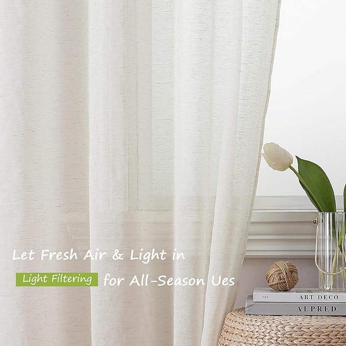 Simplebrand Natural Linen Textured Sheer Curtains 84 inches Length 2 Panels Set, Sheer Curtains Light Filtering Rod Pocket Window Sheer Curtain Panels, Elegant Curtains & Drapes for Bedroom, 40" W