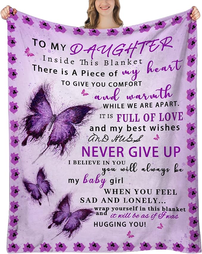 Daughter Gifts from Mom Dad - to My Daughter Blanket, Daughters Birthday Gift, Christmas丨Mothers Day丨Birthday Gifts for Daughters Adult, Soft Flannel Throw Blankets, Purple Butterfly, 60"x50"