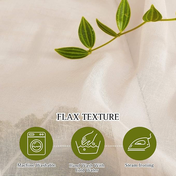 NICETOWN Beige Sliding Door Curtains Linen Sheer Textured, Grommet Semi Sheer Keep Privacy Window Drapes with Light Filtering for Living Room/Bedroom, W70 x L84, 2 Pieces