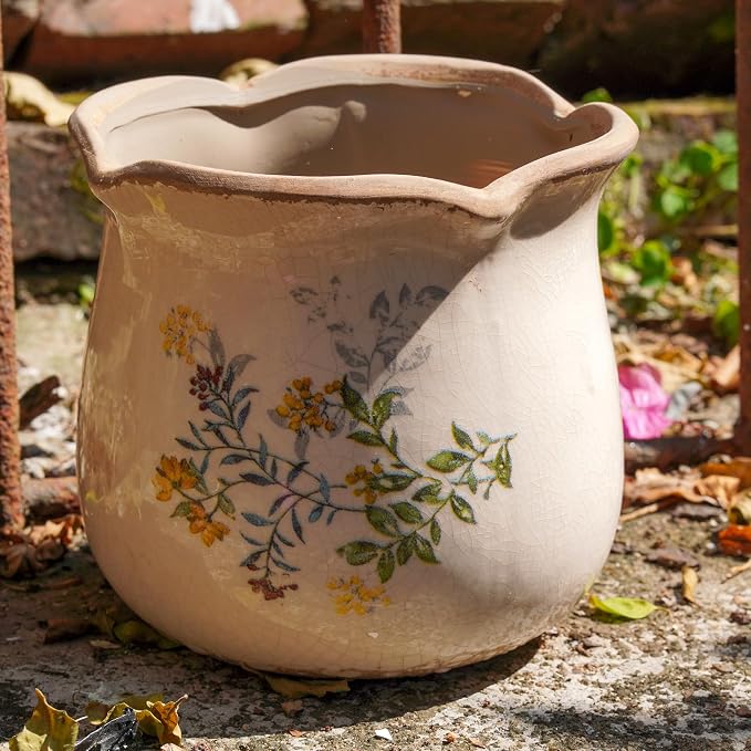 Dosayes Rustic Ceramic Pot for Plant, 6 Inch Vintage Flower Pot (Yellow)