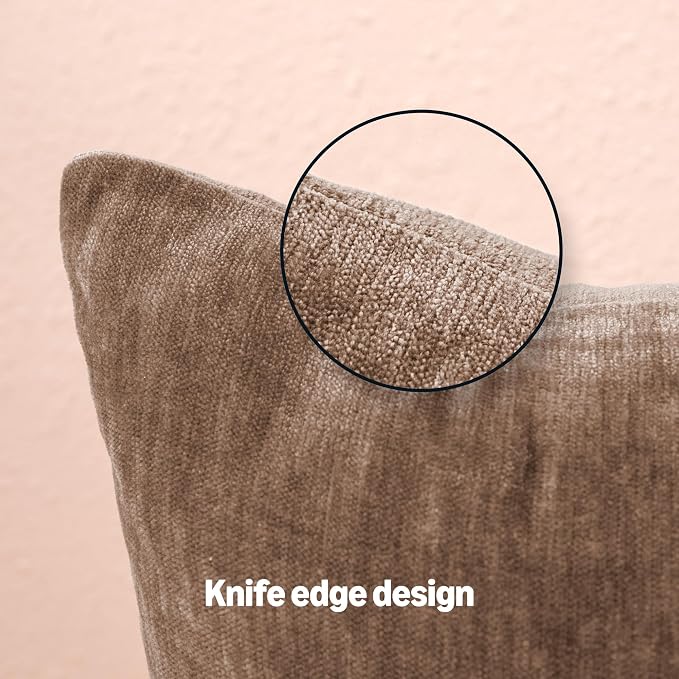 Amazon Basics Chenille Throw Pillow Covers, Home Decor Lumbar Cushion Cover for Bedroom Living Room Couch Bed, 12" W × 20" L, Brown