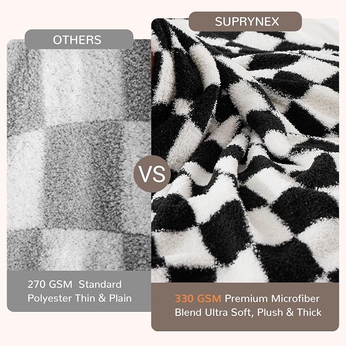 Black Checkered Twin Size Blanket, Soft Plush Microfiber Fleece Blanket for Couch Sofa Bed, Cozy Decorative Home Blanket, All Season, 60x80 Inches