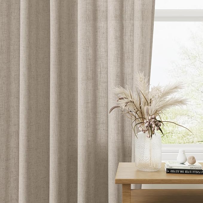 Cobblestone Linen Curtains 84 Inches Long Rod Pocket Semi Sheer Dining Room Cozy Bedroom Decor Cotton Look Country Rustic Farmhouse Boho Curtains 2 Panel Set,52x84