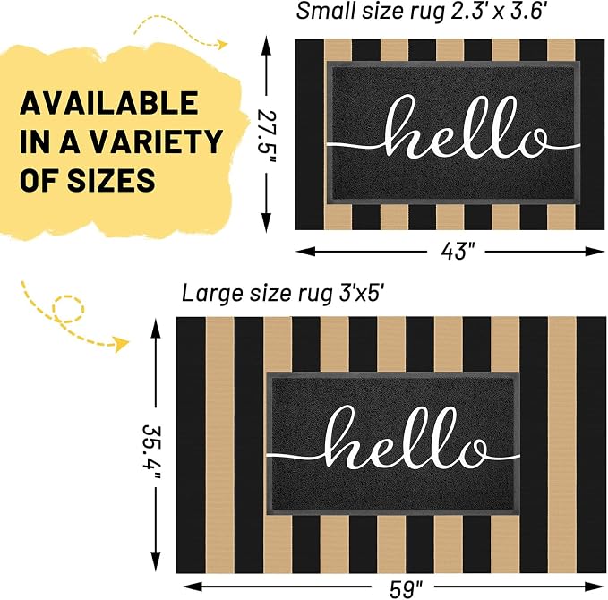 KILOCOCO Striped Rug 3x5 ft Washable Front Door Outdoor Rug, Brown Black | Cotton Layered Doormats, Washable Front Porch Rug, Woven Low Pile Welcome Mat for Kitchen Entryway Farmhouse Patio