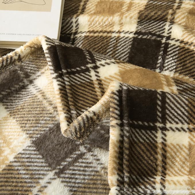 MERRYLIFE Brown Plaid Flannel Throw Blanket for Couch Bed Sofa 50" 60" | Grid Pattern, Ultra-Plush Soft, Decorative Colorful Travel Blanket, farmhouse, Machine Wash, Gift Choice, Widely Use