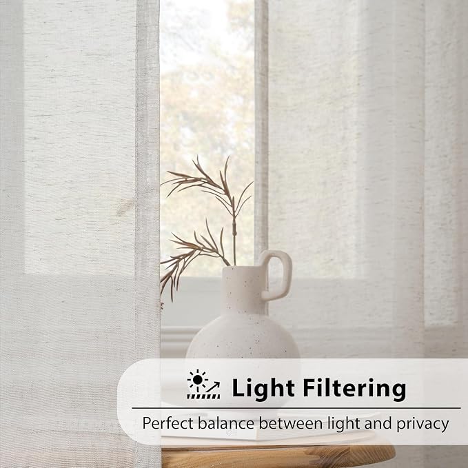 FMFUNCTEX Grey Linen Sheer Curtains, 84 Inches, 2 Panels for Bedroom | Semi Sheer Window Drapes, Flax Linen, Rod Pocket, Light Filtering, Farmhouse French, Kitchen, Privacy, for Living Room