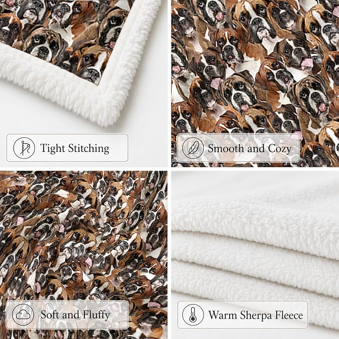 BlessLiving Throw Blanket, Brown Dog Animal Gift, 60x80 in | sherpa fleece fabric, Boxer Dense Pet Blankets Puppy Lovers print, for couch or sofa, pet lovers, easy machine care