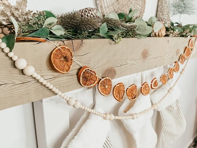 7ft Wooden Beads Garlands, Xmas Bead Garland Round Craft Bead, Wall Hanging for Country Natural Holiday Christmas Tree, Wooden Beads for Home Décor 2 Ball Design (Natural Wood)